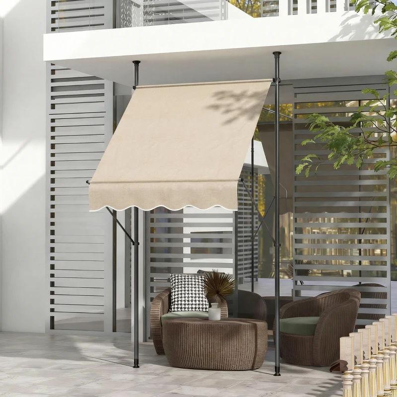 Outsunny Store banne autoportant manuel rétractable 1,5L x 1,2l x 2,1-3H m inclinaison réglable métal alu polyester sable