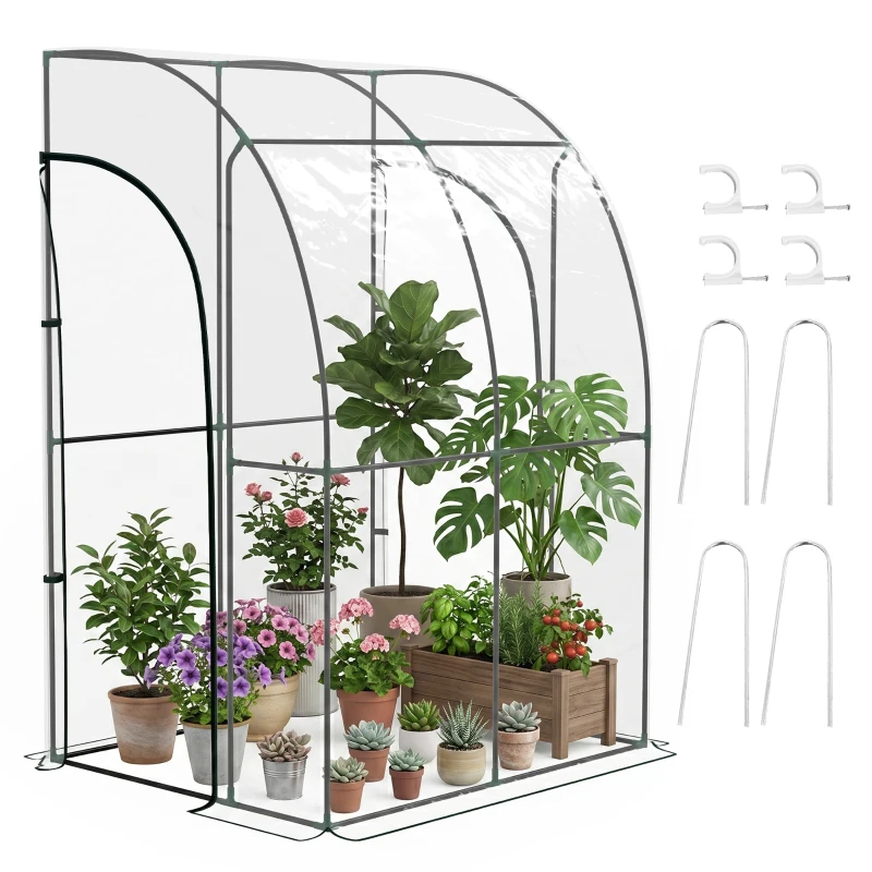 Outsunny Serre de Jardin adossée serre adossée 2 portes zippées enroulables acier PVC transparent