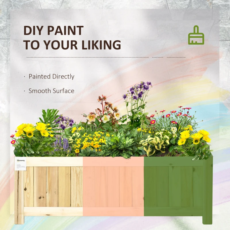 Outsunny Folding Raised Planter Flower Box dim. 70L x 30l x 25H cm Wood Slat-Style Body Pre-oiled Spruce
