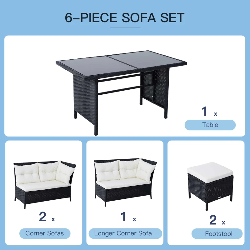 Outsunny 6 Pieces Sofa Set Furniture Rattan Lawn Cushion Seat Wicker Black Garden