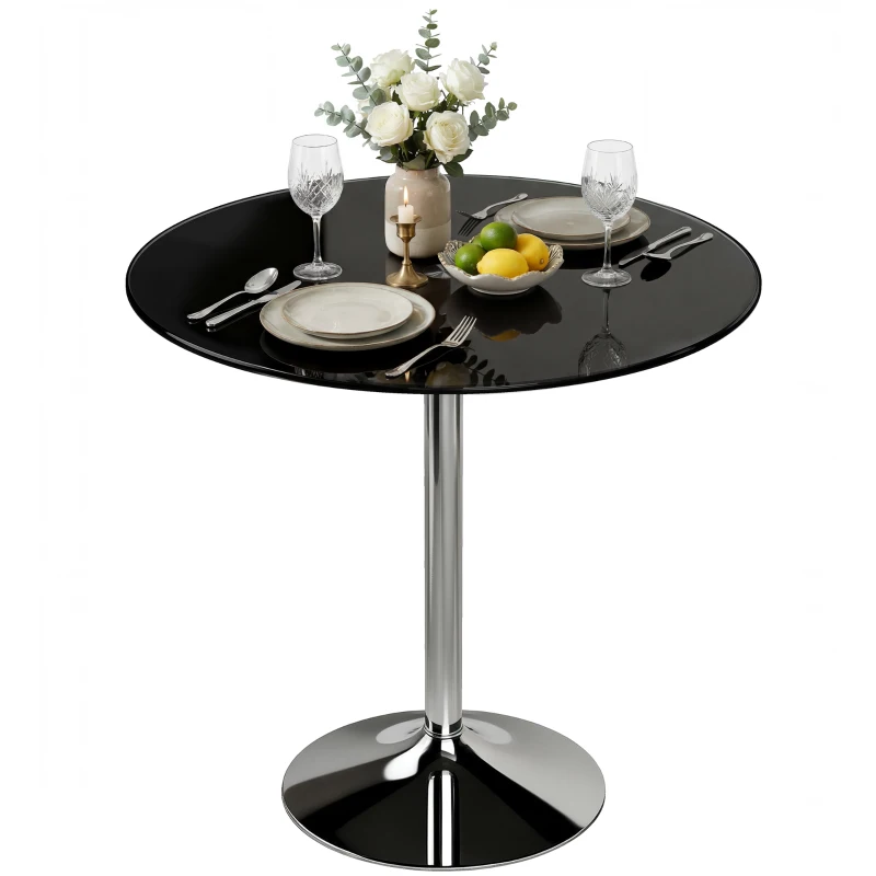 HOMCOM Round Bar Table, Modern Dining Table with Tempered Glass Top and Steel Frame for 4, 80 x 80 x 77cm, Black