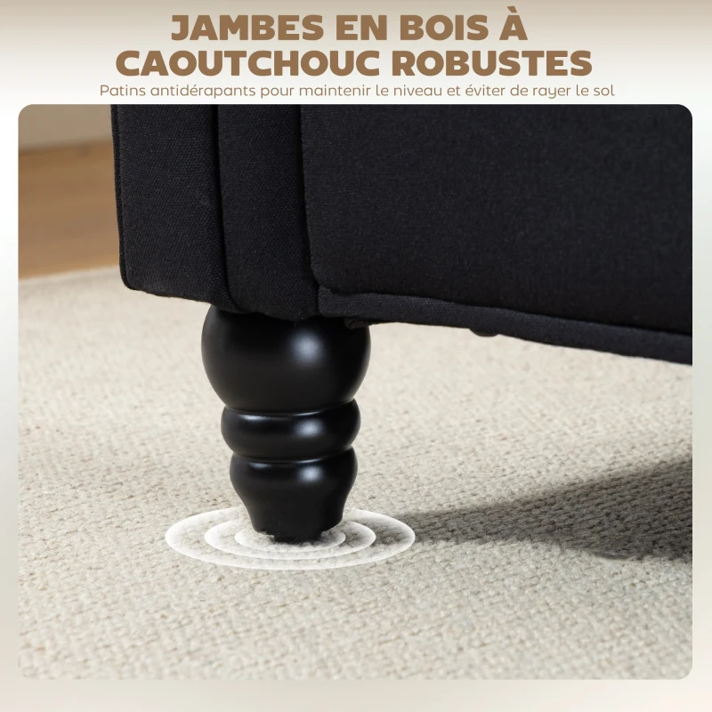 HOMCOM Banc banquette coffre 2 en 1 en tissu aspect lin avec pieds en bois 146,5 x 49 x 72 cm noir(m-5)