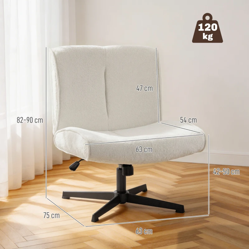 HOMCOM Poltrona da Salotto Girevole 360° Senza Braccioli con Altezza regolabile, Velluto a Goccia, Crema