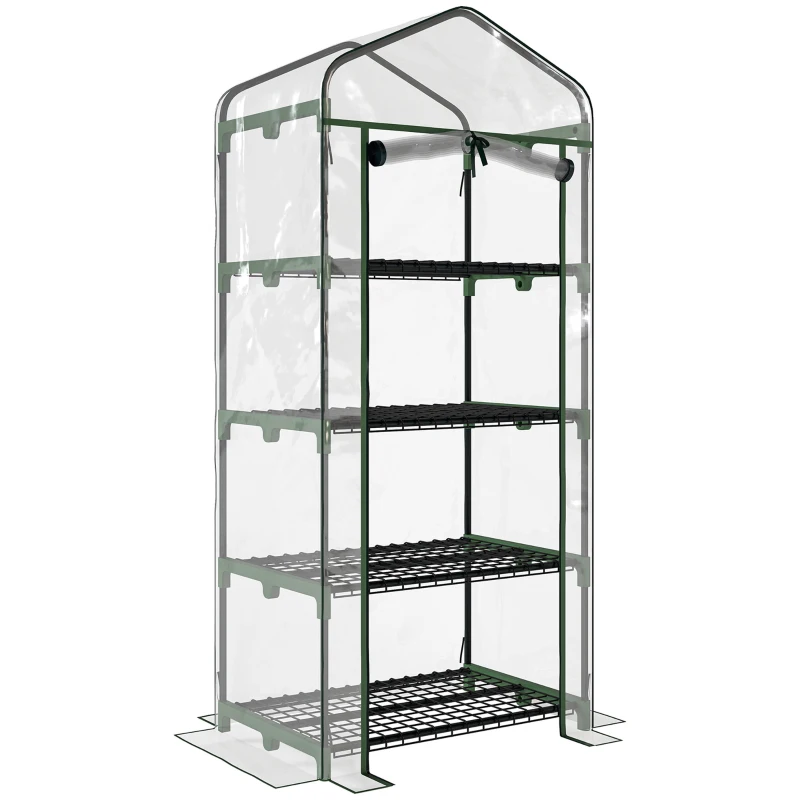 Outsunny Serre de jardin avec étagères 4 niveaux, serre de balcon, bâche renforcée PVC, châssis en acier, porte zippée, pour légumes plante fleurs, intérieur et extérieur, 70x50x160cm, transparente