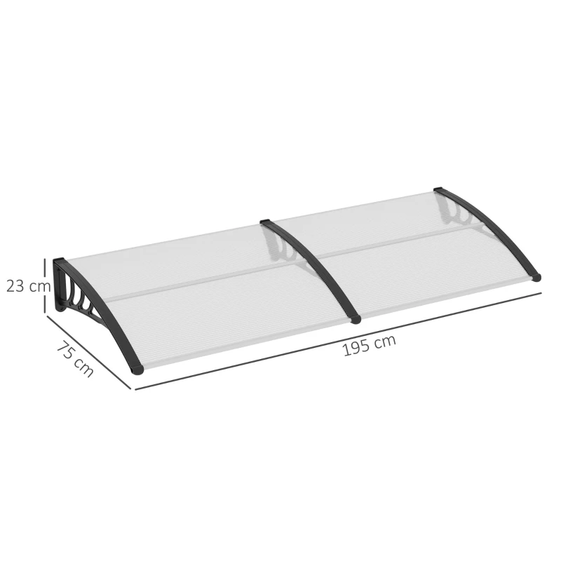 Outsunny Door Awning, 75 x 195 cm Polycarbonate Cover for Window, Front Door, Outdoor, Patio, UV Rain Snow Protection Shelter, Clear(m-3)