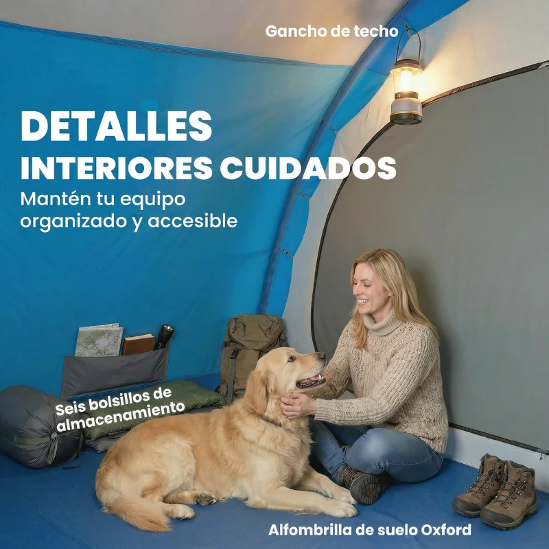 Outsunny Tienda de Campaña Familiar Tipo Túnel para 5 Personas con 3 Habitaciones Puerta 4 Ventanas Impermeable Fácil Montaje