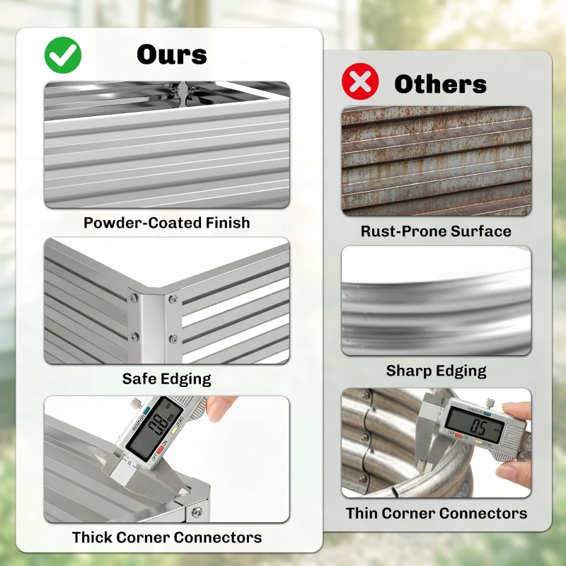 Outsunny Square Raised Garden Bed Box with Weatherized Steel Frame for Vegetables, Flowers, & Herbs, 120 x 120 x 30cm, Silver Tone