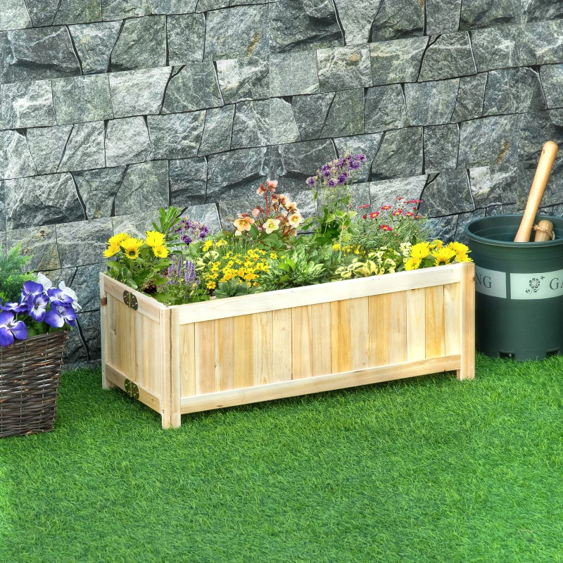 Outsunny Folding Raised Planter Flower Box dim. 70L x 30l x 25H cm Wood Slat-Style Body Pre-oiled Spruce