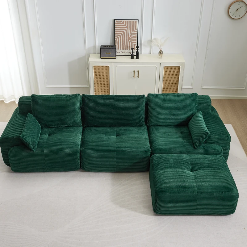Modernes Sofa aus komprimiertem Memory-Schaumstoff, große Sofagarnitur für das Wohnzimmer, haustierfreundliches modulares Sofagarnitur Cloud, Cordstoff, kein Zusammenbau erforderlich, grün