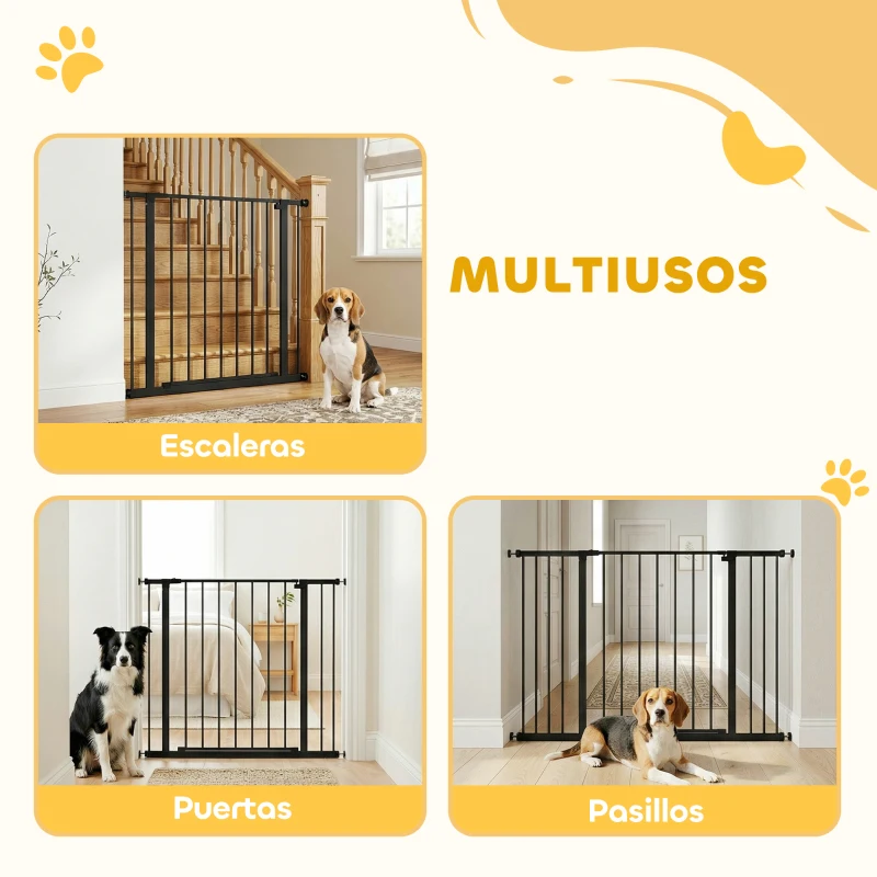 PawHut Barrera de Seguridad Extensible Puertas y Escaleras Metálica para Perros y Bebé Barrera Puertas Mascota 76-107x76 cm