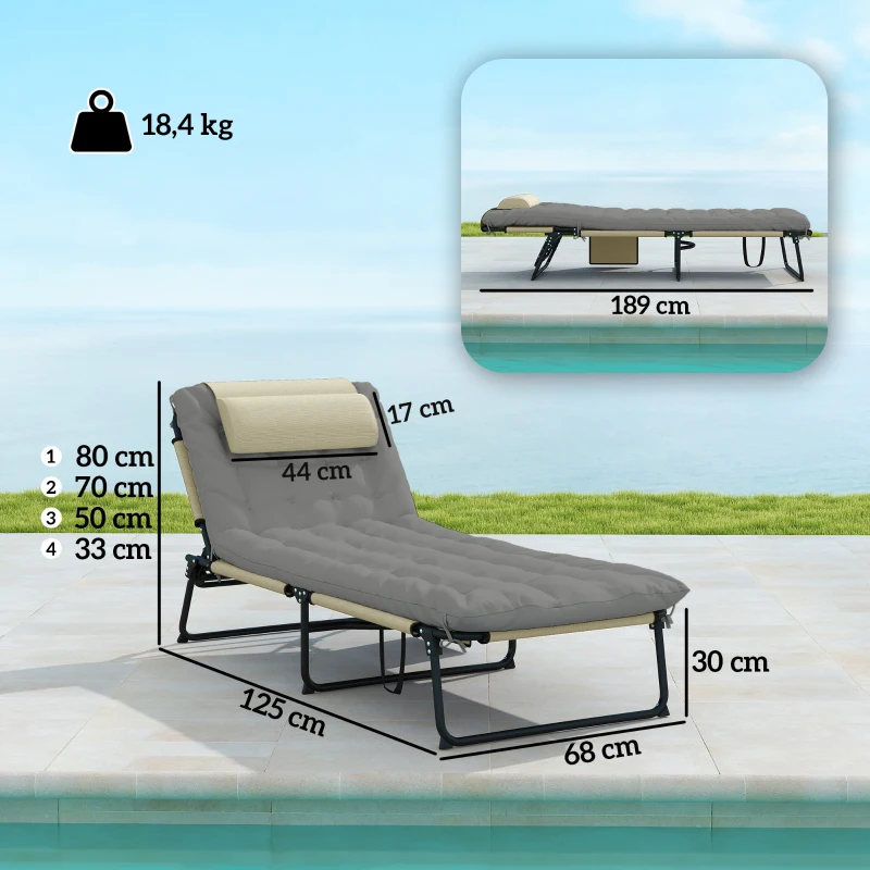 Outsunny Lot de 2 transats bains de soleil pliable avec dossier inclinable 4 positions - appui-tête et matelas épais crème