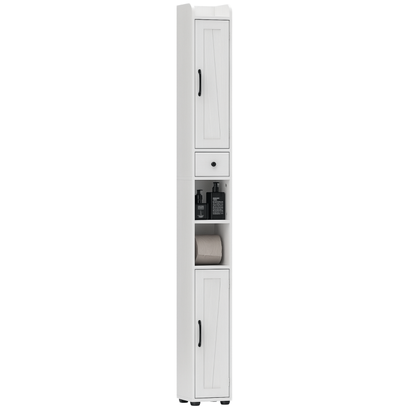 HOMCOM Armoire salle de bain haute, meuble de rangement colonne, 2 portes, tiroir, étagères réglables, 20x20x185cm, blanc