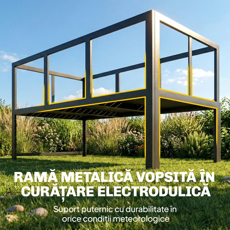 Outsunny Set Mobilier de Grădină 3 Piese cu Colțar 4 Locuri și Măsuță, Metal și Poliester Gri