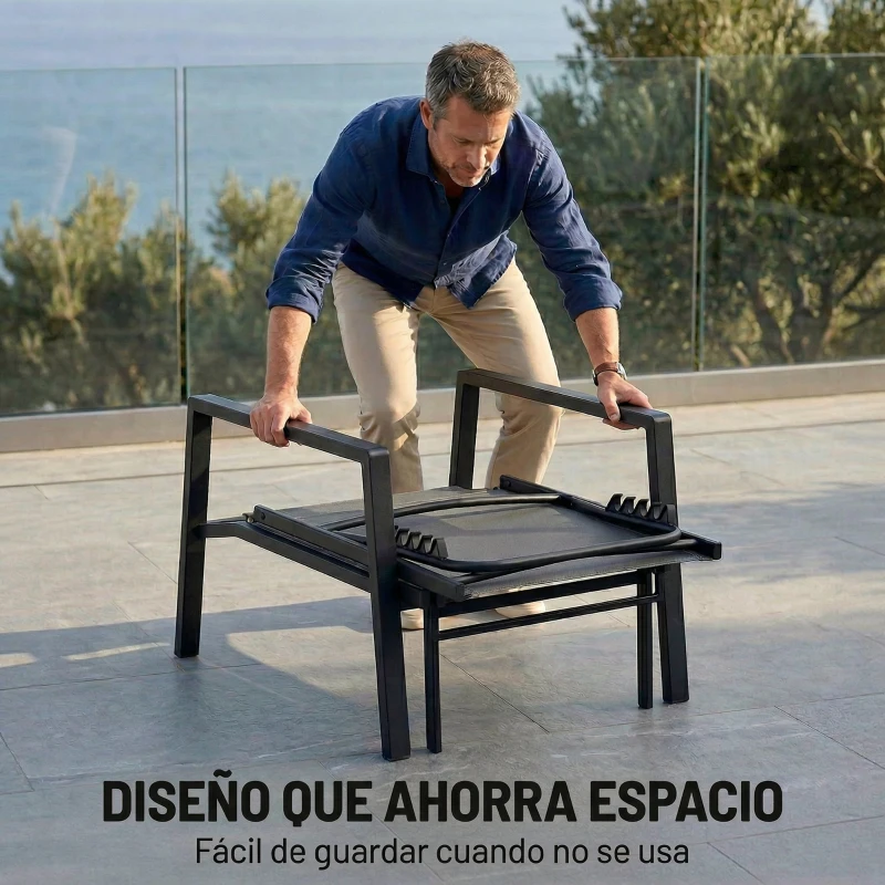 Outsunny Tumbona Plegable con Reposapiés Retráctil Respaldo Ajustable 5 Niveles Tela de Textilene Marco Acero Gris Oscuro