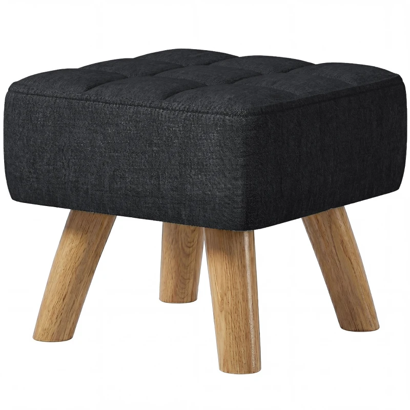 HOMCOM Linen-Look Square Padded Footstool - Black