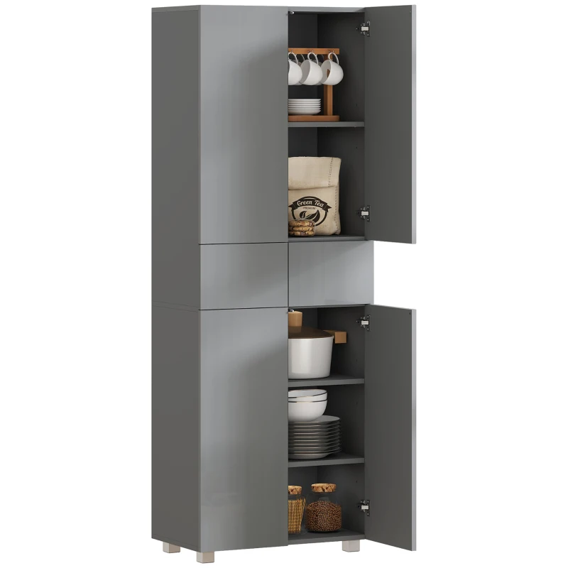 HOMCOM Storage Cabinet, Kitchen Cupboard with 3 Adjustable Shelves, 60L x 35W x 170H cm, High Gloss Grey