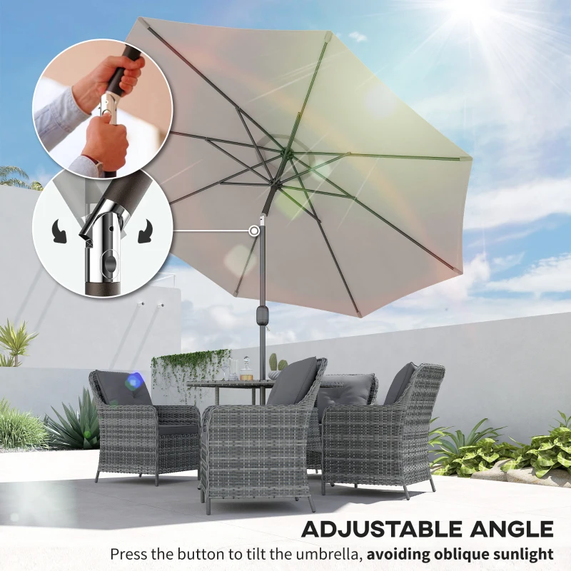 Outsunny 3m Parasol Patio Umbrella, Outdoor Sun Shade with Tilt and Crank Handle for Balcony, Bench, Garden, Light Grey