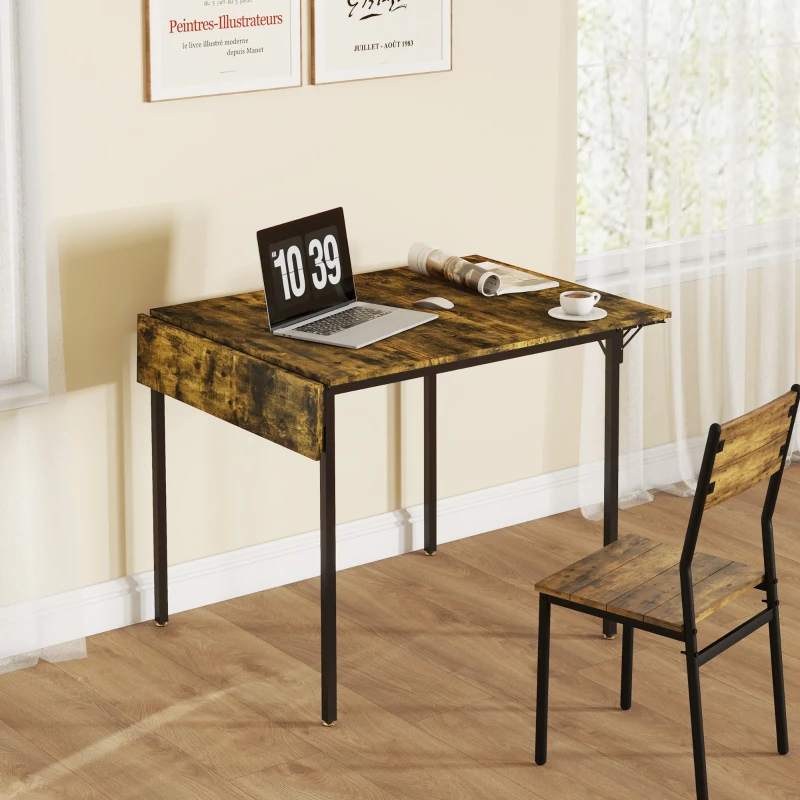 HOMCOM Table de salle à manger avec 2 rabats style industriel, extensible, table à abattant pour 2-4 personnes