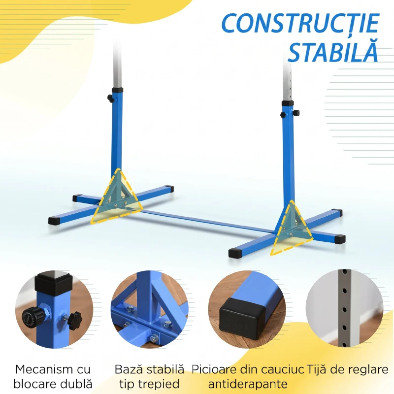 HOMCOM Bară pentru Gimnastică Artistică sau Dans Clasic Reglabilă pe Înălțime 92-150 cm, Albastră