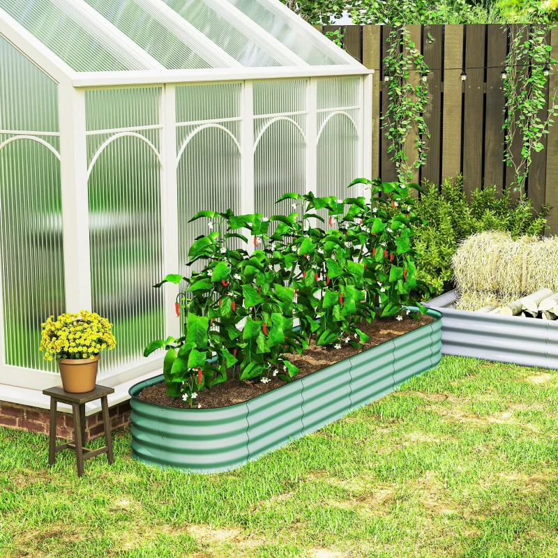 Outsunny Jardinière surélevée carré potager de jardin en acier modulable pour légumes, plantes, fleurs, dim. 240 x 62 x 30cm