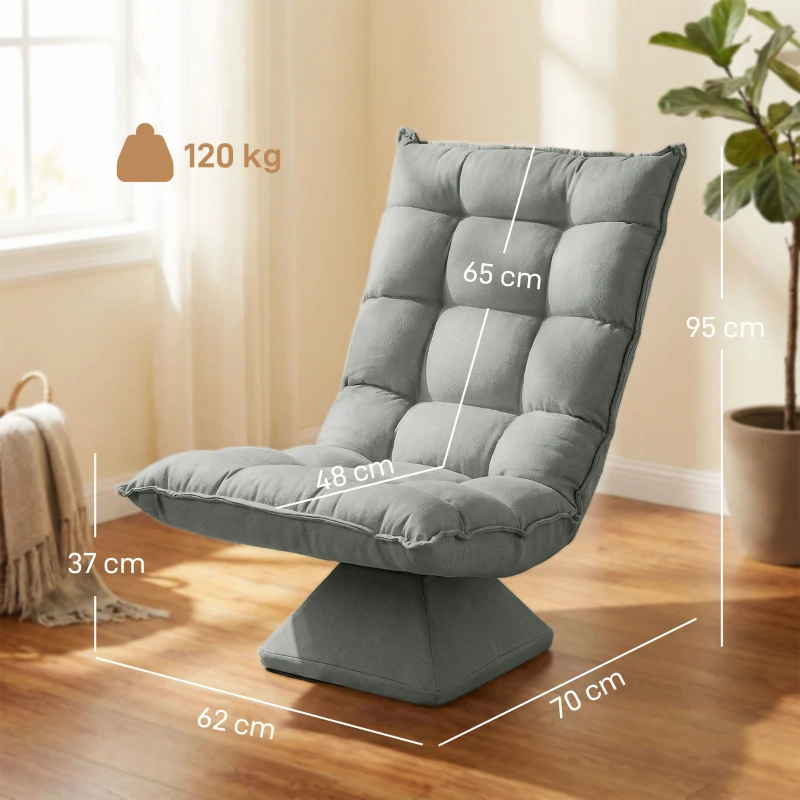 HOMCOM Poltrona Relax Girevole 360° con Schienale Regolabile in 5 Posizioni in Tessuto Effetto Velluto, Grigio Chiaro