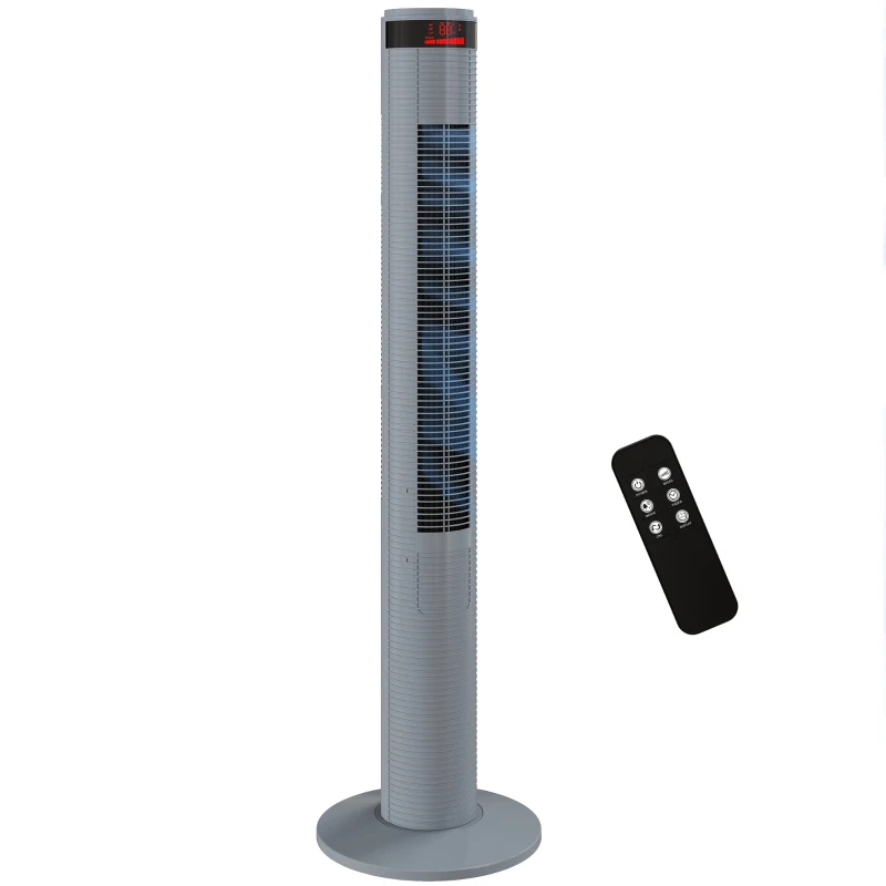 HOMCOM Oscillating Tower Fan Remote Control 3 Speed Modes Cooling Machine, Grey