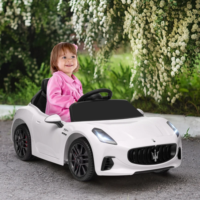 AIYAPLAY Voiture électrique pour enfants sous licence Maserati Gran Turismo Folgore, 12V avec télécommande, de 3 à 5 ans, blanc