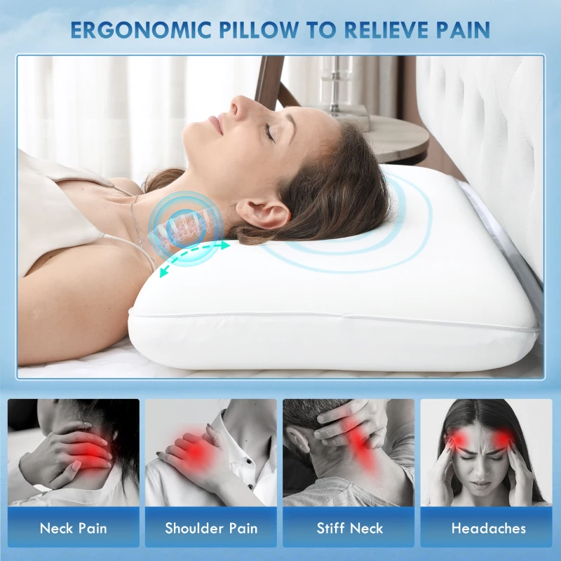 HOMCOM Memory Foam Pillow for Pain Relief, Neck Pillow for Side Back Stomach Sleeper, Quick-Rebound, Fits Standard King Queen Beds, Cream
