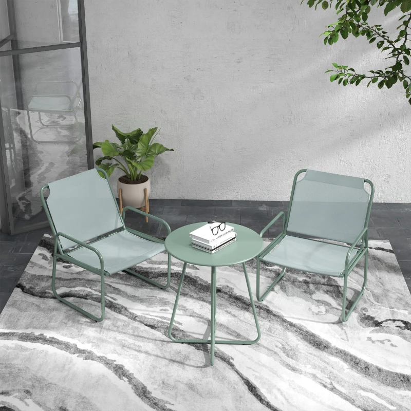 Outsunny Ensemble de jardin 3 pièces, salon de jardin, 2 fauteuils 1 table ronde, acier et tissu mesh, vert