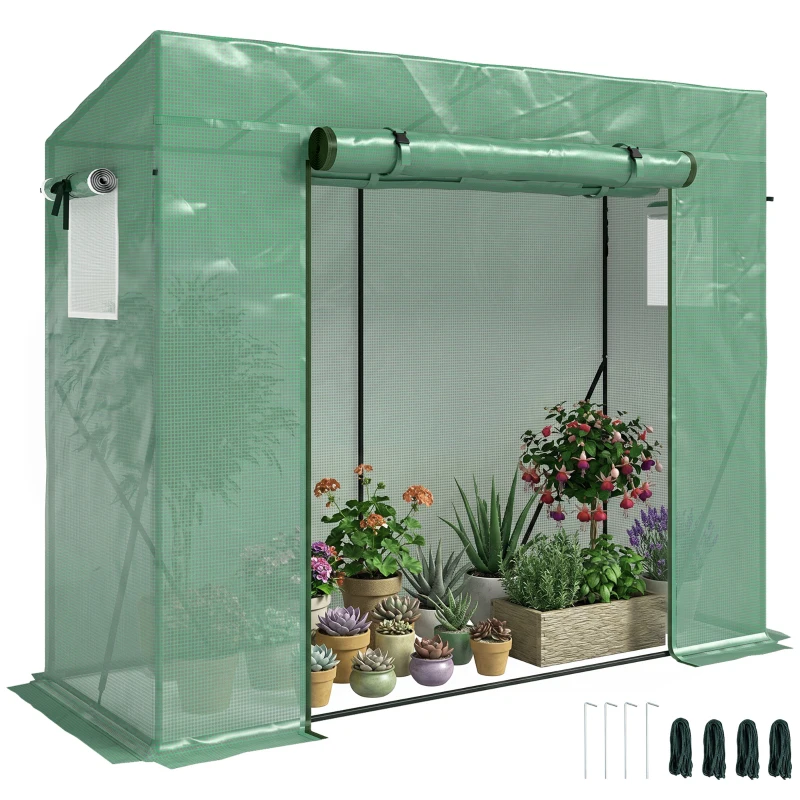 Outsunny Serre de Jardin Anti-UV 2 fenêtres moustiquaires + Barres renforcement 200L x 77l x 169H cm Acier PE Vert