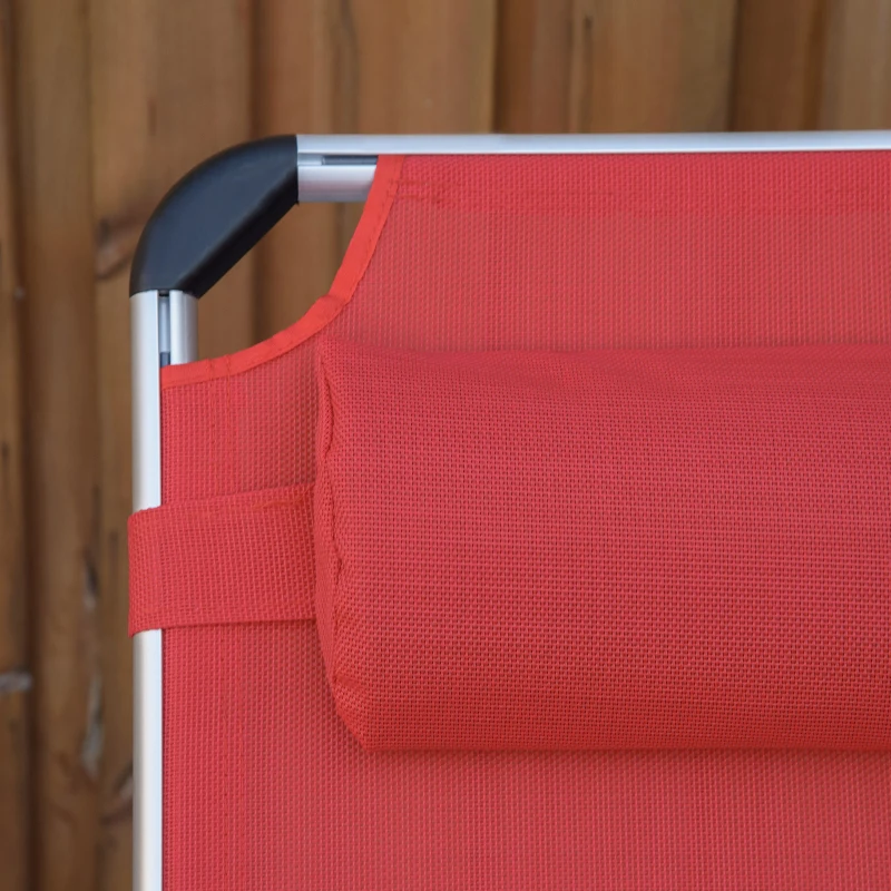 Outsunny șezlong pliabil de grădină cu pernă pentru cap, șezlong cu spătar reglabil în 4 trepte, pat de camping, suport până la 120 kg, pentru exterior/park/grădină, roșu
