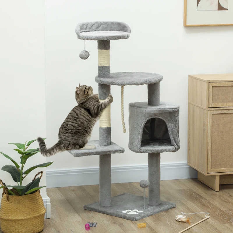 PawHut Arbre à chats multi-équipements griffoirs grattoirs plateformes niche corde jouets 40 x 40 x 114 cm gris