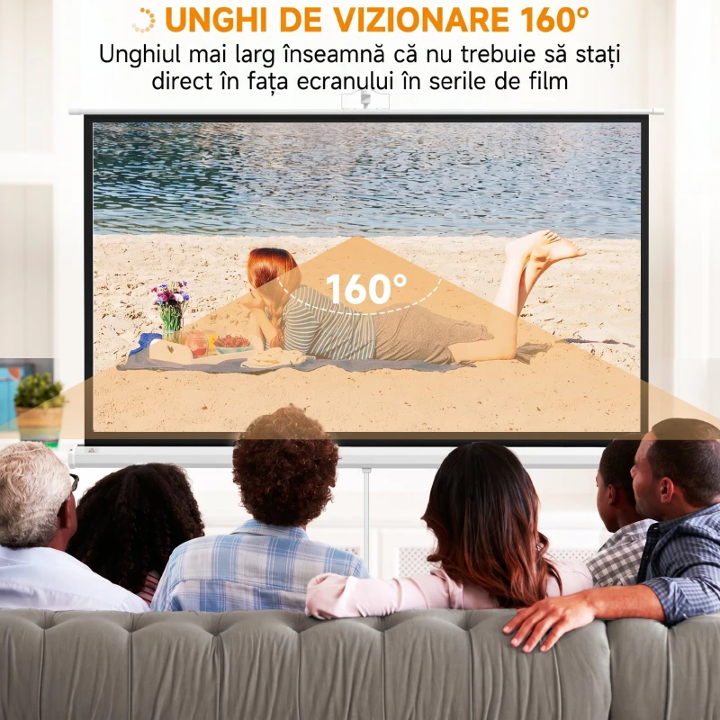 HOMCOM Ecran Proiector 84 Inch cu Trepied Reglabil, din Plastic și Metal, 200x8x118 cm, Alb