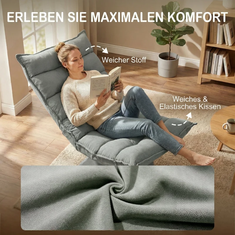 HOMCOM Poltrona Relax Girevole 360° con Schienale Regolabile in 5 Posizioni in Tessuto Effetto Velluto, Grigio Chiaro