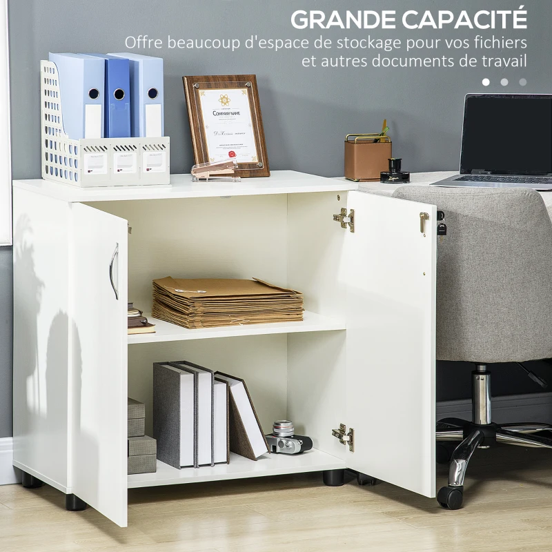 Vinsetto Armoire de bureau à 2 niveaux, meuble de rangement bureau avec 2 portes, serrures et clés, 80x40x80cm, blanc