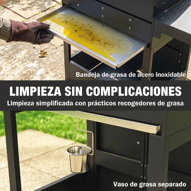 Outsunny Barbacoa de Gas con 3 Quemadores 7,5 kW Termómetro Parrilla Plancha Mesas Laterales Armario Ruedas 125x57x110 cm Negro