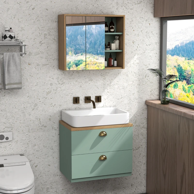 kleankin Ensemble de meubles de salle de bain avec étagères réglables 2 tiroirs design scandinave vert