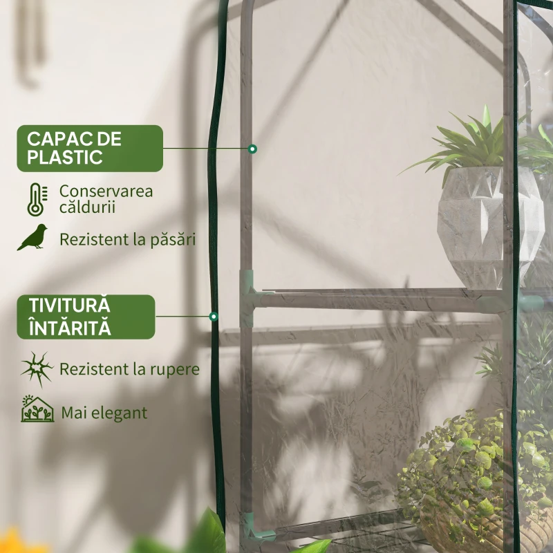 Outsunny Sera pentru Balcon cu 3 Niveluri și Ușă Rulabilă, Sera pentru Grădină cu Structură din Oțel și Acoperire PVC, pentru Plante, Legume, Flori, Fructe, 59x39x127 cm, Transparentă