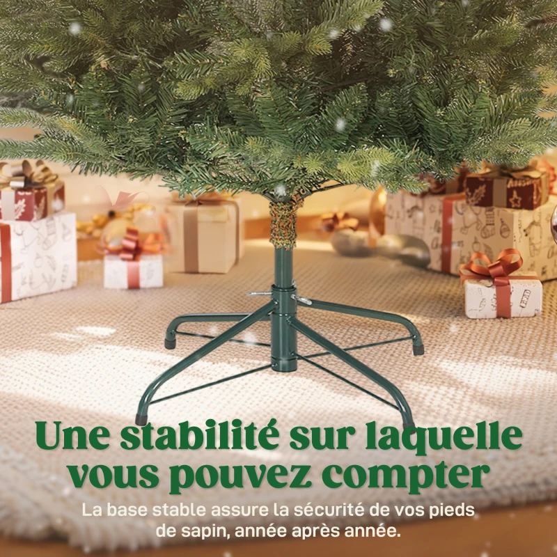HOMCOM Sapin de Noël artificiel 150 cm, arbre de Noël réaliste avec 1202 pointes de branche articulée, support en métal, vert