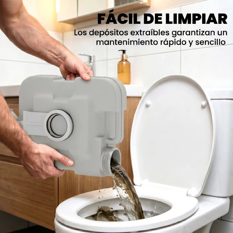 HOMCOM Inodoro Portátil con Tanques Dobles de 10L Estructura en Plástico PE para Camping y Senderismo 36x42x30 cm Gris