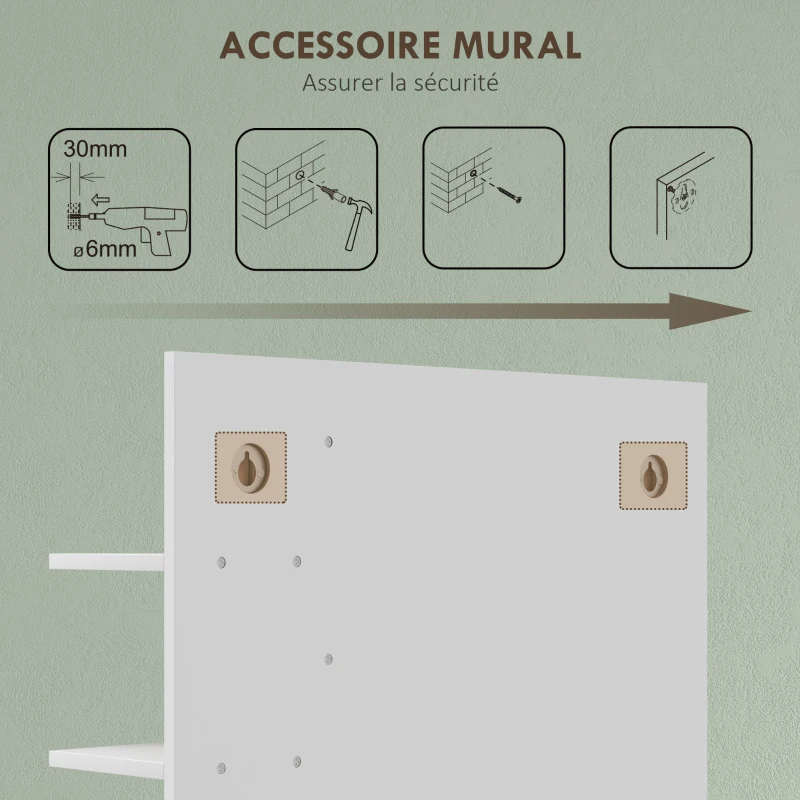 HOMCOM Miroir mural de salle de bain avec 3 étagères latérales 1 étagère inférieure en bambou 45 x 15 x 58,5 cm blanc
