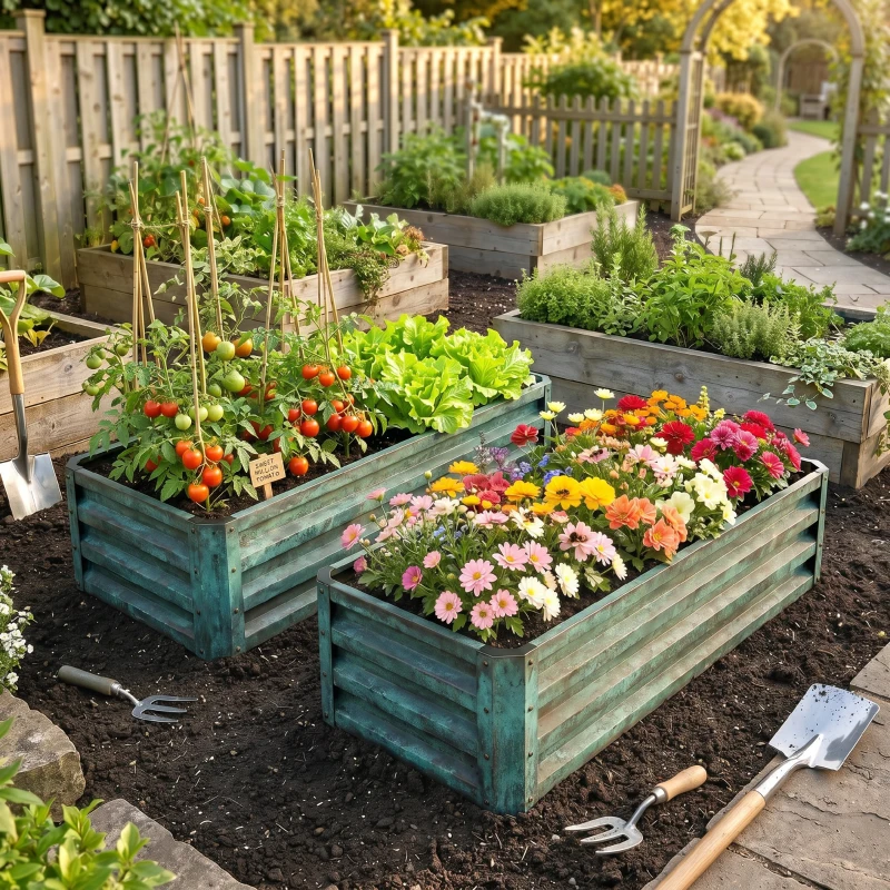 Outsunny Conjunto de 2 Floreiras Grandes para Exterior em Aço Galvanizado Hortas para Terraço Jardim 110x50x30 cm Verde
