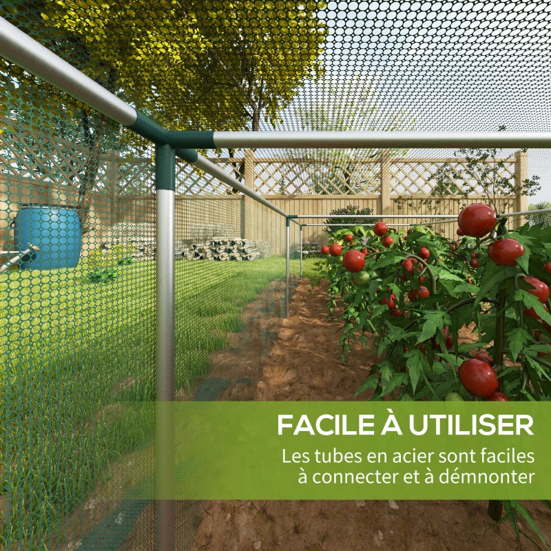 Outsunny Serre de jardin serre à tomates filet protection porte zippée enroulable HDPE, dim. 125L x 373l x 62,5H cm
