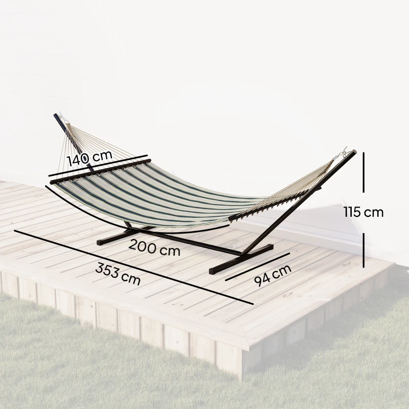 Outsunny Outdoor Hammock with Stand Detachable Pillow Striped Swing Steel Frame, for Garden, Patio, Green