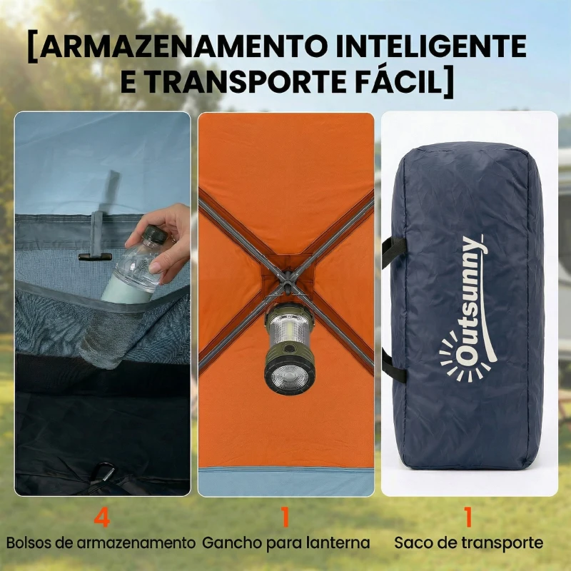 Outsunny Tenda de Campismo Familiar Tipo Túnel para 4 Pessoas com 2 Quartos, Portas e Claraboias Impermeável 530x380x220 cm Multicor