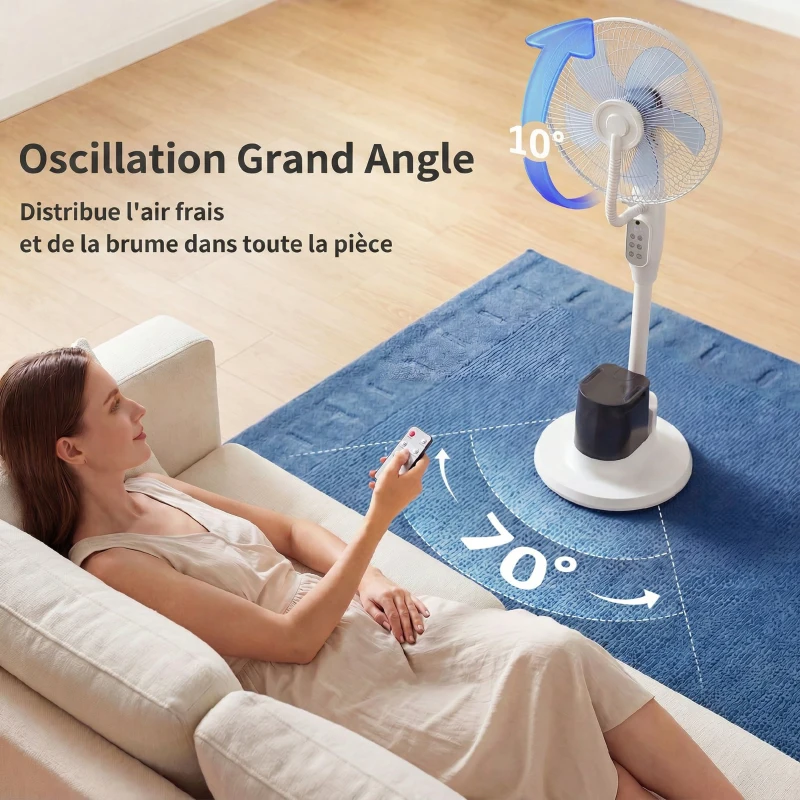 HOMCOM Ventilateur brumisateur silencieux 90W ventilateur sur pied 128cm oscillation 70° 3 vitesses 3 modes minuterie blanc