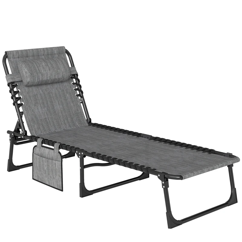 Outsunny Chaise longue pliable bain de soleil dossier inclinable 5 niveaux têtière amovible 189 x 58 x 30 cm gris