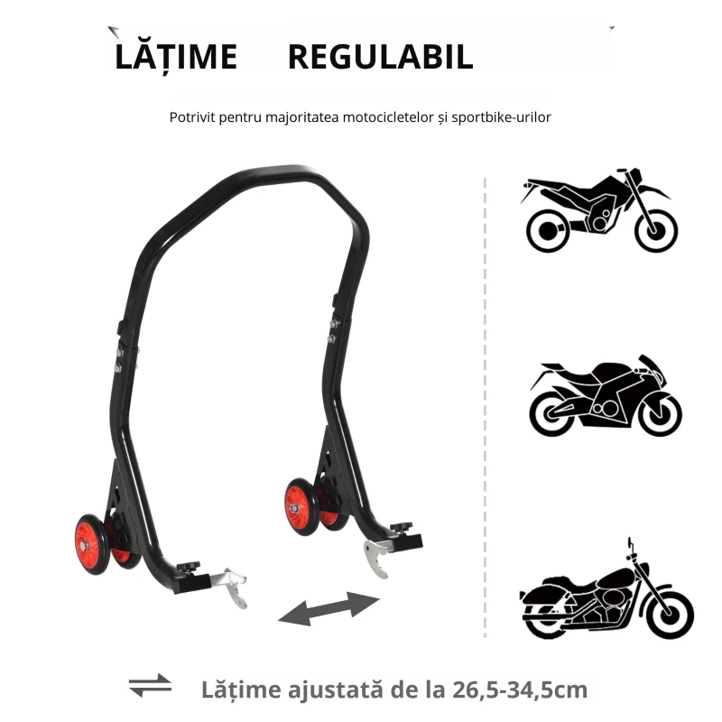 DURHAND Stender spate Universal de Ridicare pentru Motociclete pana la 200 kg, Negru