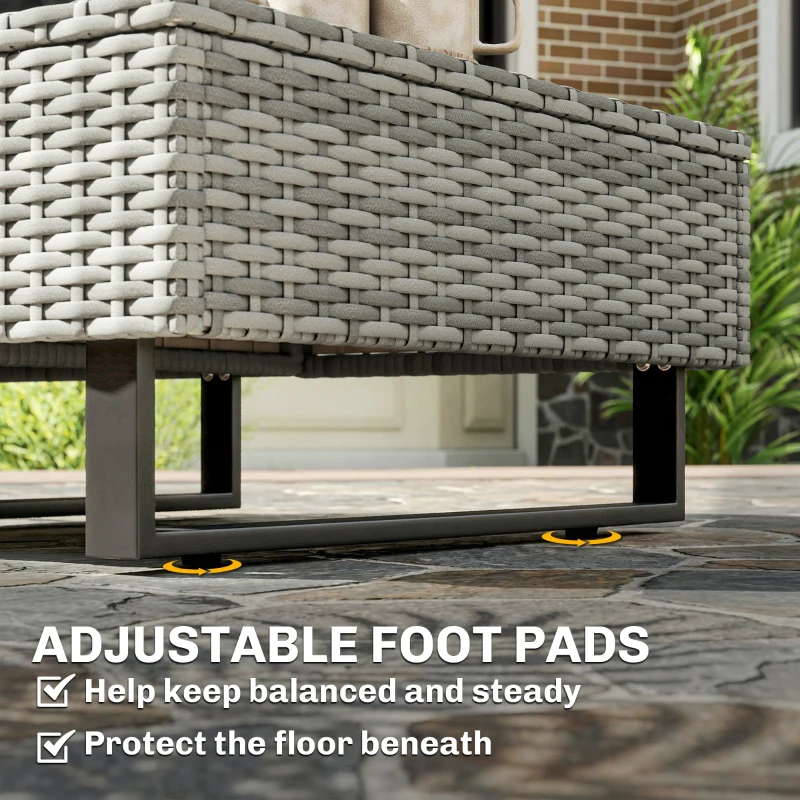 Outsunny 5 Seater Rattan Garden Furniture Set, L Shaped Garden Corner Sofa, Adjustable Back, Faux Wood Tables, Grey