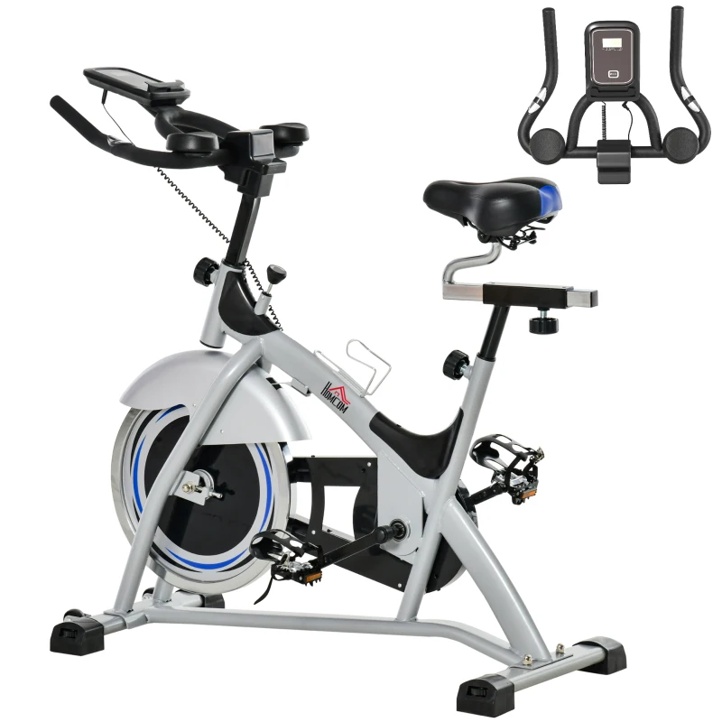 HOMCOM Cyclette da Casa con Resistenza Magnetica, Fitness Cyclette da Camera Professionale con Manubrio e Sella Regolabile, Monitor LCD e Volano 15kg, Supporto Fino a 180kg, Argento Nero